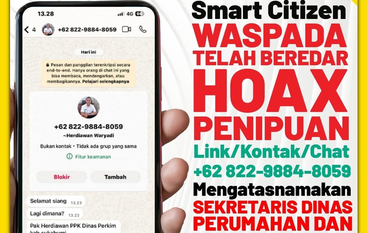 Flayer nomor WhatsApp palsu yang mencatut nama Sekretaris Disperkim Kabupaten Sukabumi.