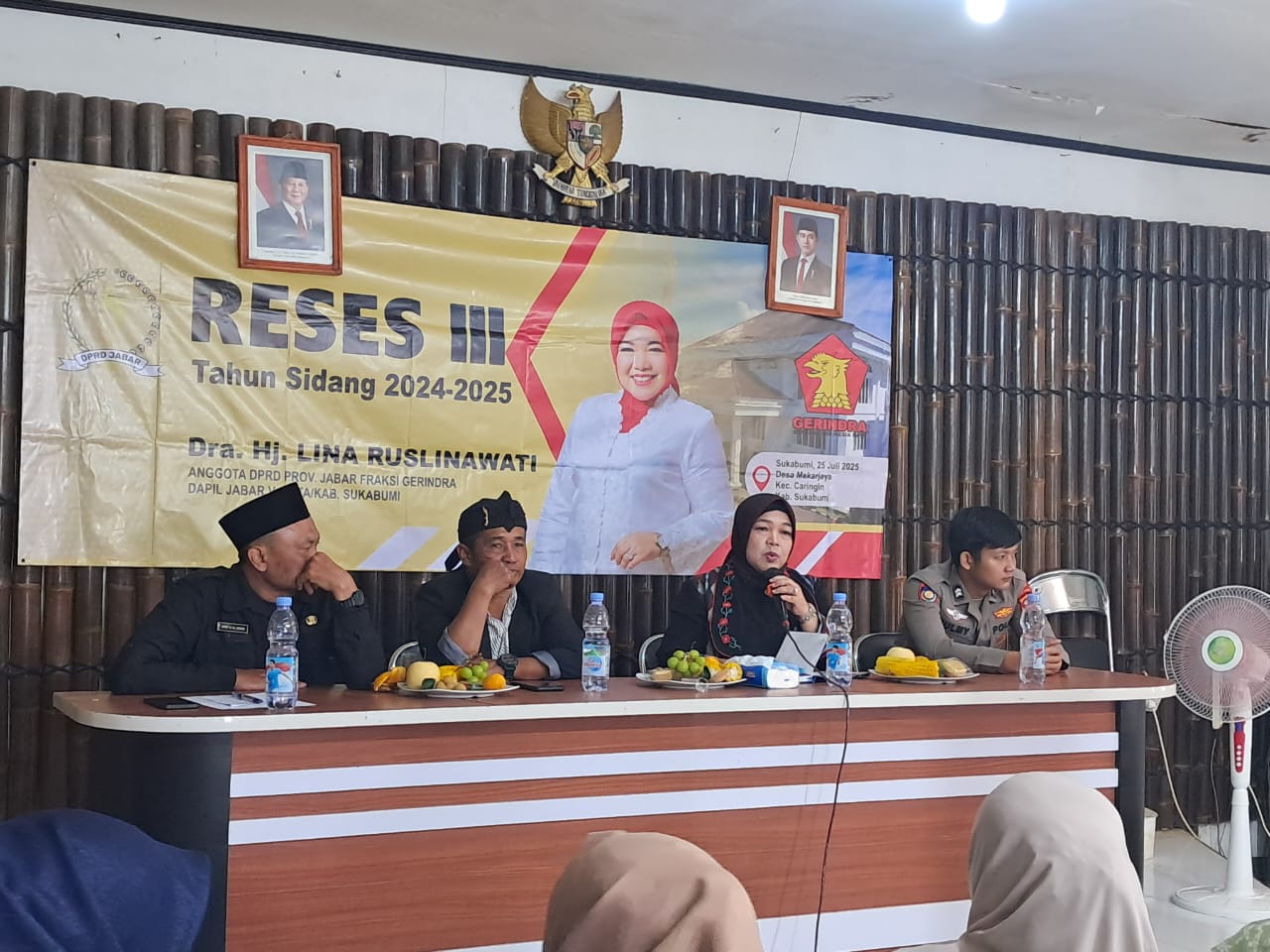 Anggota DPRD Provinsi Jawa Barat dari Fraksi Gerindra, Dra. Hj. Lina Ruslinawati, kembali menyelenggarakan kegiatan Reses ke-III Tahun Sidang 2024–2025 di Desa Mekarjaya, Kecamatan Caringin, Kabupaten Sukabumi, Sabtu (26/07/2025).