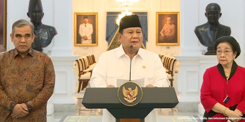 Presiden Prabowo Subianto bersam Ketua Umum PDIP Megawati Soekarnoputri, Ketua MPR Ahmad Muzani dan beberapa lainnya di Istana Negara, Jakarta, Minggu, 31 Agustus 2025. (Foto: Sekretariat Presiden)