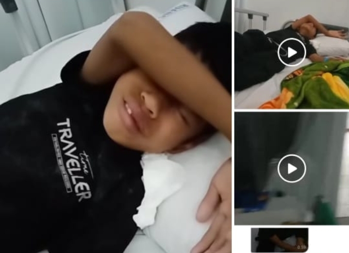 Bocah berusia 9 tahun itu, mengenakan kaos hitam, tampak menahan nyeri di bagian mata, memicu gelombang simpati dan desakan publik agar pihak berwenang segera bertindak.