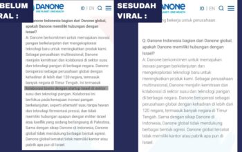 Danone Indonesia diduga menghapus pernyataan resmi di situs webnya terkait kerja sama bisnis dengan perusahaan asal Israel.