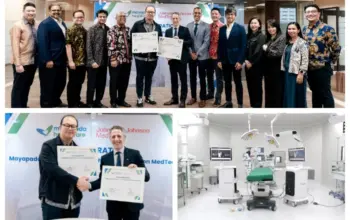 Penandatanganan Collaboration Agreement oleh President Commissioner Mayapada Healthcare, Jonathan Tahir dan Area Managing Director Johnson & Johnson MedTech SEA, Guillermo Frydman di Mayapada Tower.