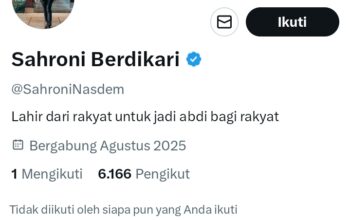 Fraksi Partai NasDem DPR RI menegaskan bahwa akun media sosial X (sebelumnya Twitter) bernama “Sahroni Berdikari” bukanlah milik Ahmad Sahroni dan tidak memiliki keterkaitan apapun dengannya.