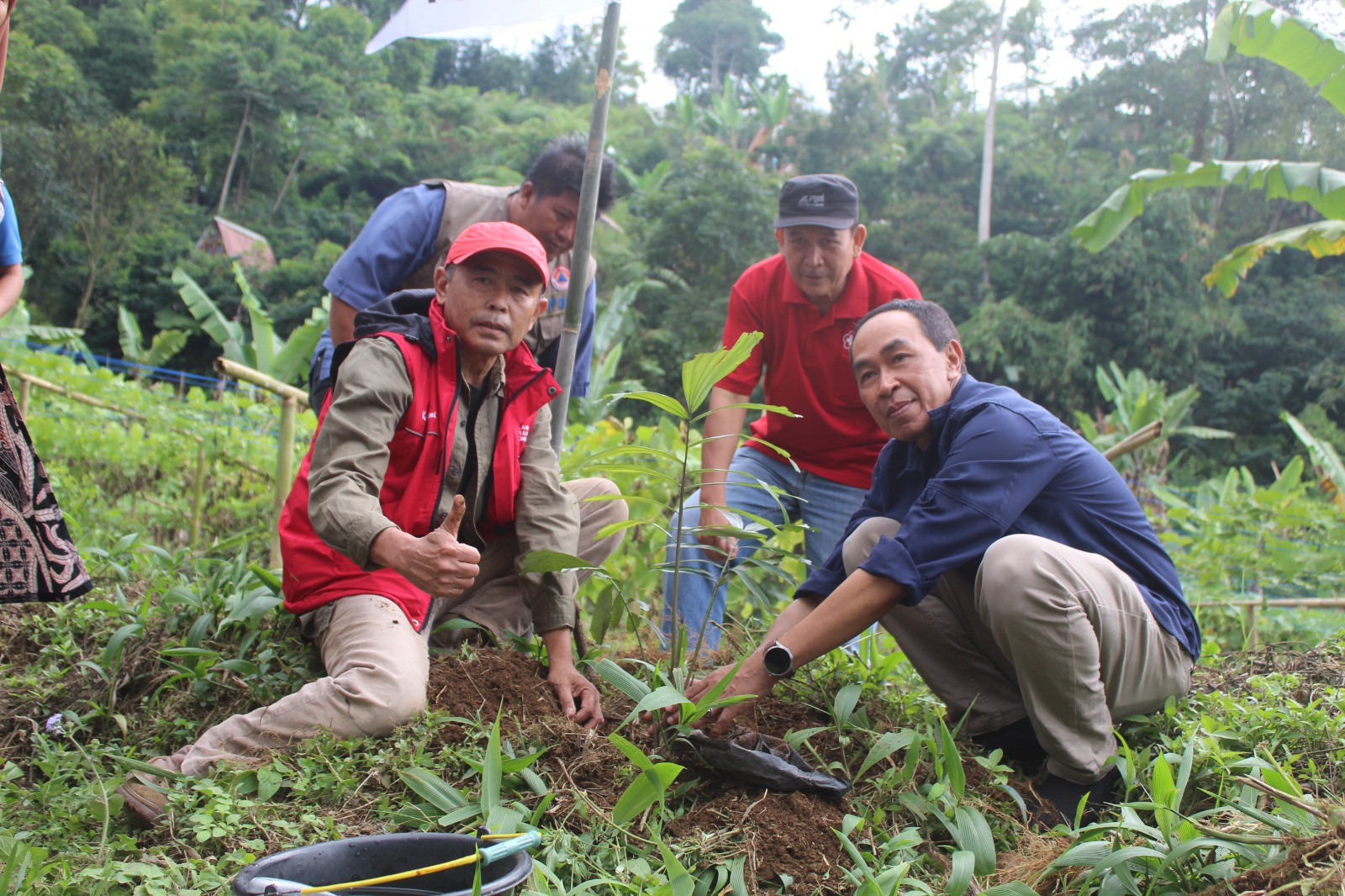 Ketua PMI Kabupaten Sukabumi, Hondo Suwito saat penanaman pohon