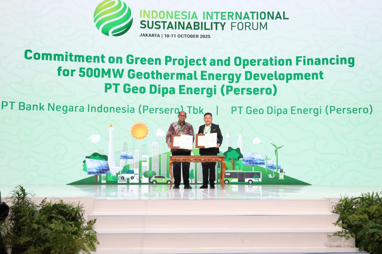 PT Bank Negara Indonesia (Persero) Tbk (BNI) memperkuat komitmennya terhadap pengembangan energi baru dan terbarukan (EBT) di Indonesia melalui penyediaan fasilitas pembiayaan dan trade facility bagi PT Geo Dipa Energi (Persero).