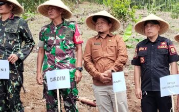 Kepala dinas Pertanian Kabupaten Sukabumi Aep Majmudin saat mengikuti kegiatan penanaman jagung di Desa Cibodas dalam rangka memeriahkan HUT Brimob ke 80 tahun 2025.