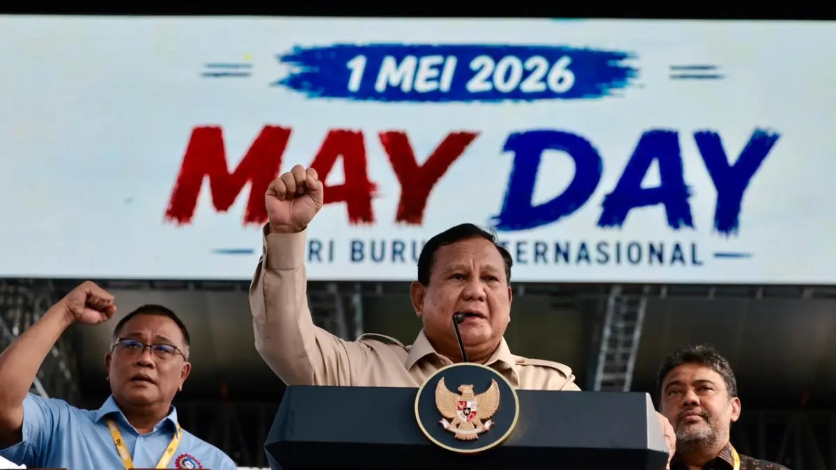 Presiden Prabowo Subianto menyinggung program Makan Bergizi Gratis (MBG) saat peringatan Hari Buruh Internasional di Monas