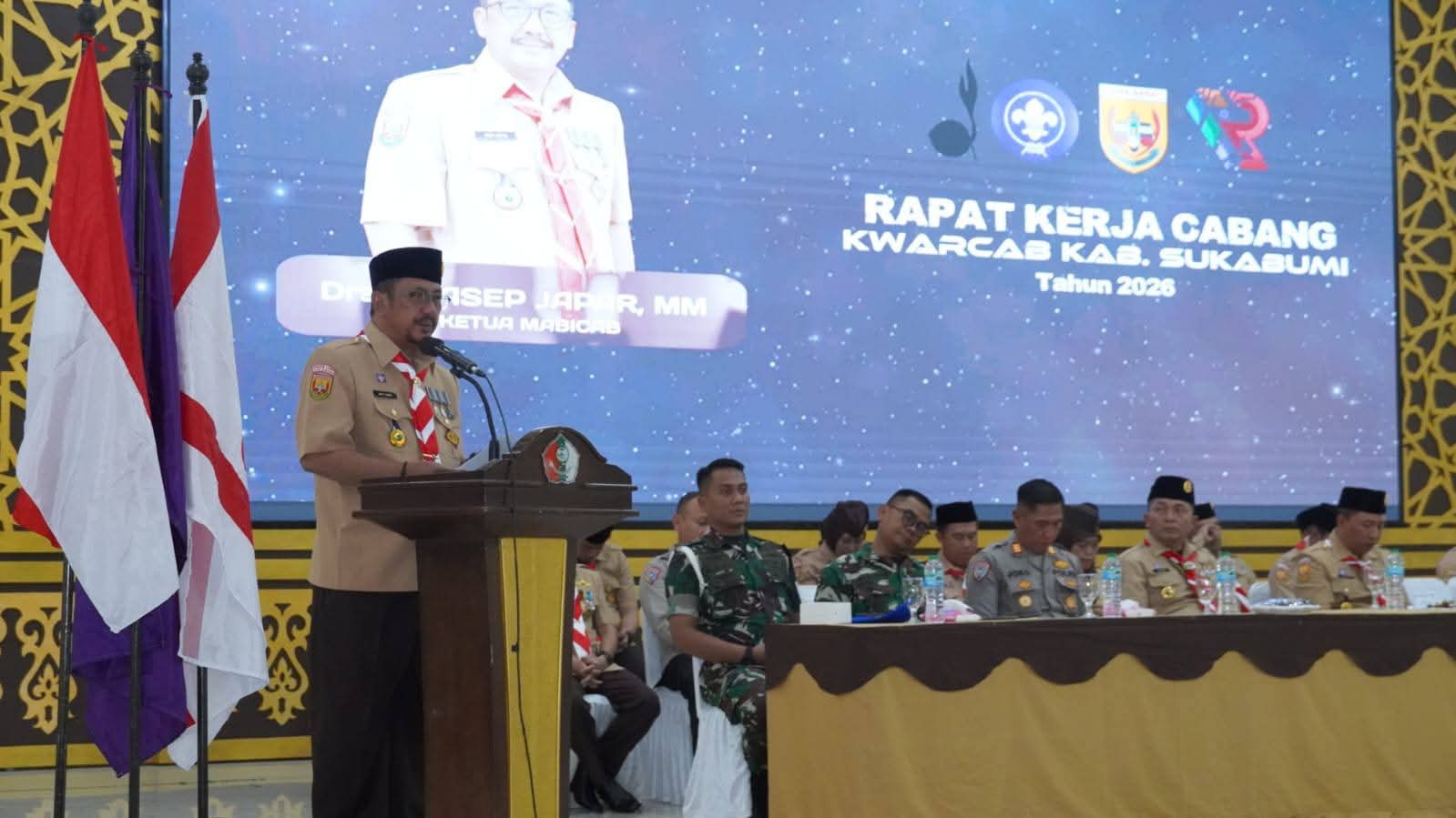 Bupati Sukabumi Asep Japar menghadiri Rakercab Gerakan Pramuka Kabupaten Sukabumi di Pondok Modern Assalam Putri, Warungkiara