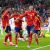 Skuad Spanyol merayakan own goal Riccardo Calafiori di laga kontra Italia, Euro 2024 (c) AP Photo/Martin Meissner